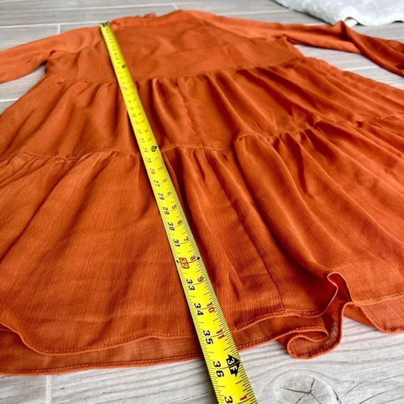 1. STATE Women's Orange Split Neck Long Sleeve Tiered Mini A-Line Dress‎ Medium - Picture 8 of 9